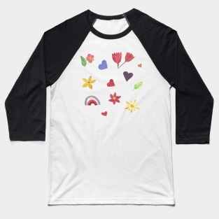 Watercolor cute flowers happy positivie stickers set Baseball T-Shirt